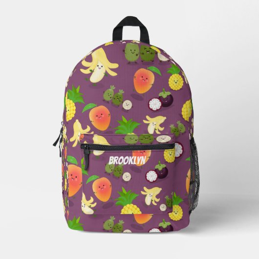 Tropisch fruit met gelukkig gezichtspatroon bedrukte rugzak (Voorkant)