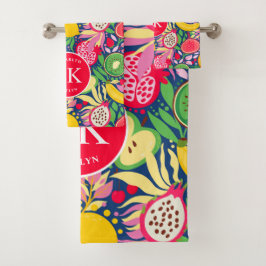Tropisch Fruit Monogram Waterverf Zomer Patroon Bad Handdoek