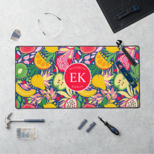 Tropisch Fruit Monogram Waterverf Zomer Patroon Bureaumat