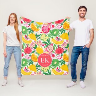 Tropisch Fruit Monogram Waterverf Zomer Patroon Fleece Deken