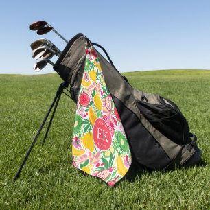 Tropisch Fruit Monogram Waterverf Zomer Patroon Golfhanddoek
