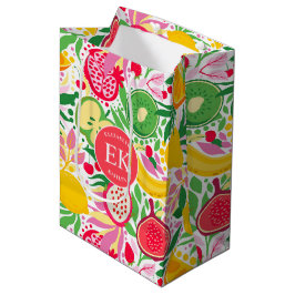 Tropisch Fruit Monogram Waterverf Zomer Patroon Medium Cadeauzakje