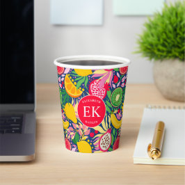 Tropisch Fruit Monogram Waterverf Zomer Patroon Papieren Bekers