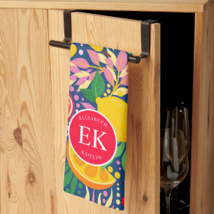 Tropisch Fruit Monogram Waterverf Zomer Patroon Theedoek