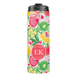 Tropisch Fruit Monogram Waterverf Zomer Patroon Thermosbeker