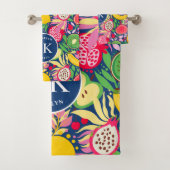 Tropisch fruit Monogram Waterverf Zomerpatroon Bad Handdoek (Insitu)