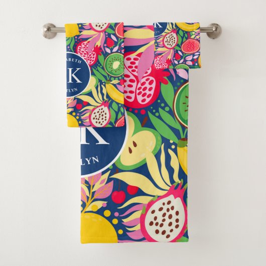 Tropisch fruit Monogram Waterverf Zomerpatroon Bad Handdoek (Insitu)