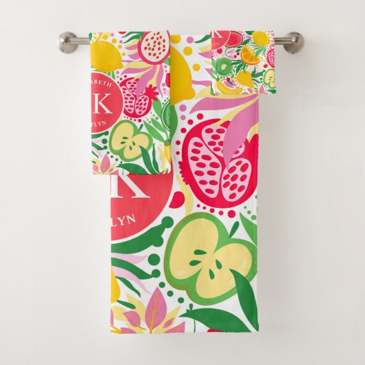 Tropisch fruit Monogram Waterverf Zomerpatroon Bad Handdoek (Insitu)