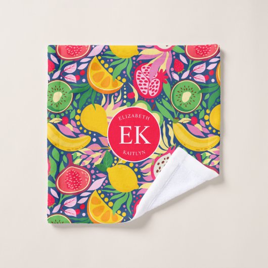 Tropisch fruit Monogram Waterverf Zomerpatroon Bad Handdoek (Wasdoekje)