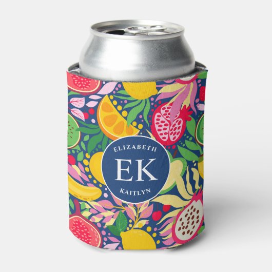 Tropisch fruit Monogram Waterverf Zomerpatroon Blikjeskoeler (Blikje Voorkant)