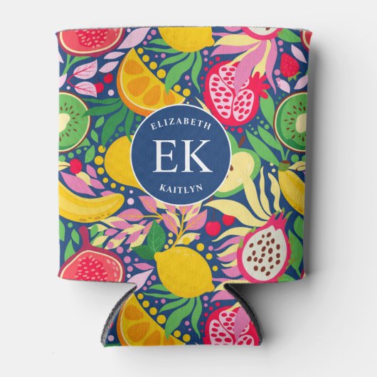Tropisch fruit Monogram Waterverf Zomerpatroon Blikjeskoeler (Voorkant)