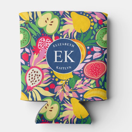 Tropisch fruit Monogram Waterverf Zomerpatroon Blikjeskoeler (Achterkant)