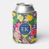 Tropisch fruit Monogram Waterverf Zomerpatroon Blikjeskoeler (Blikje Achterkant)