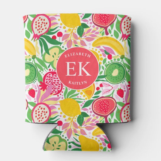 Tropisch fruit Monogram Waterverf Zomerpatroon Blikjeskoeler (Achterkant)