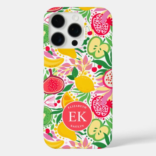 Tropisch fruit Monogram Waterverf Zomerpatroon Case-Mate iPhone Case (Achterkant)