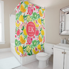Tropisch fruit Monogram Waterverf Zomerpatroon Douchegordijn
