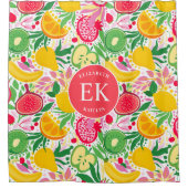 Tropisch fruit Monogram Waterverf Zomerpatroon Douchegordijn (Voorkant)