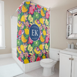 Tropisch fruit Monogram Waterverf Zomerpatroon Douchegordijn