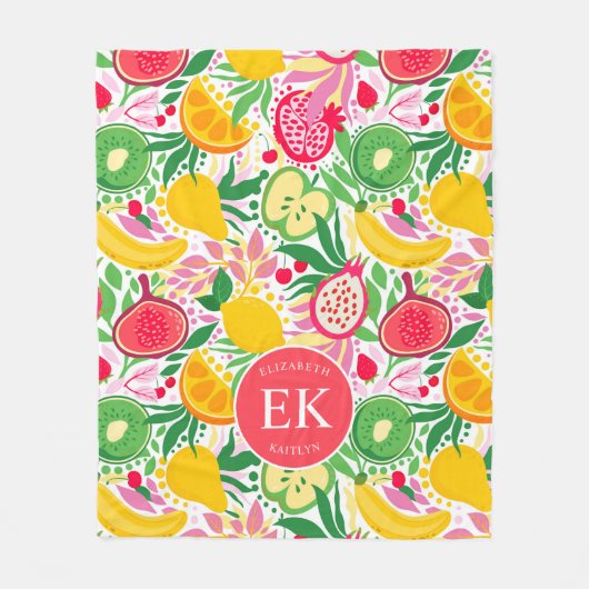 Tropisch fruit Monogram Waterverf Zomerpatroon Fleece Deken (Voorkant)