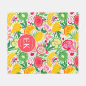 Tropisch fruit Monogram Waterverf Zomerpatroon Fleece Deken (Voorkant (Horizontaal))