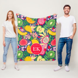 Tropisch fruit Monogram Waterverf Zomerpatroon Fleece Deken