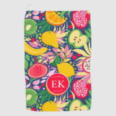 Tropisch fruit Monogram Waterverf Zomerpatroon Golfhanddoek (Voorkant)