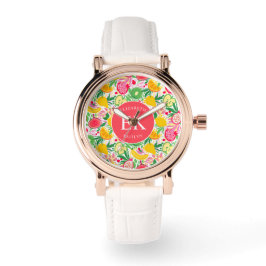 Tropisch fruit Monogram Waterverf Zomerpatroon Horloge