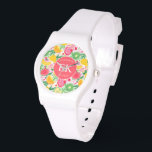 Tropisch fruit Monogram Waterverf Zomerpatroon Horloge<br><div class="desc">De Tropical Fruit Monogram Waterverf Summer Pattern Watch combineert een levendige stijl en functionaliteit in een verbluffend accessoire. Met een levendig waterverf-ontwerp van tropisch fruit, brengt dit horloge een verfrissende, tropische sfeer op je pols. De toevoeging van een gepersonaliseerd monogram voegt een unieke, aangepaste touch toe, waardoor het een perfect...</div>