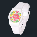 Tropisch fruit Monogram Waterverf Zomerpatroon Horloge<br><div class="desc">De Tropical Fruit Monogram Waterverf Summer Pattern Watch combineert een levendige stijl en functionaliteit in een verbluffend accessoire. Met een levendig waterverf-ontwerp van tropisch fruit, brengt dit horloge een verfrissende, tropische sfeer op je pols. De toevoeging van een gepersonaliseerd monogram voegt een unieke, aangepaste touch toe, waardoor het een perfect...</div>