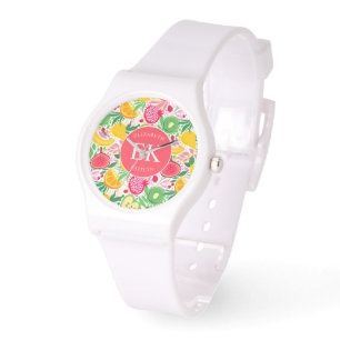 Tropisch fruit Monogram Waterverf Zomerpatroon Horloge