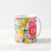Tropisch fruit Monogram Waterverf Zomerpatroon Koffiemok (Voorkant rechts)