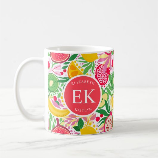 Tropisch fruit Monogram Waterverf Zomerpatroon Koffiemok (Links)