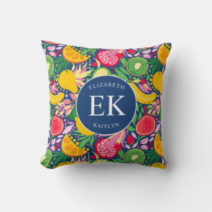 Tropisch fruit Monogram Waterverf Zomerpatroon Kussen