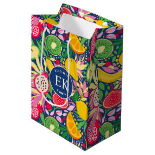 Tropisch fruit Monogram Waterverf Zomerpatroon Medium Cadeauzakje