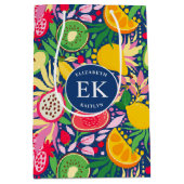 Tropisch fruit Monogram Waterverf Zomerpatroon Medium Cadeauzakje (Voorkant)