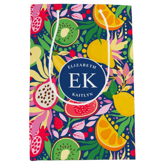 Tropisch fruit Monogram Waterverf Zomerpatroon Medium Cadeauzakje (Voorkant)