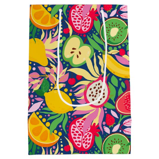 Tropisch fruit Monogram Waterverf Zomerpatroon Medium Cadeauzakje (Achterkant)