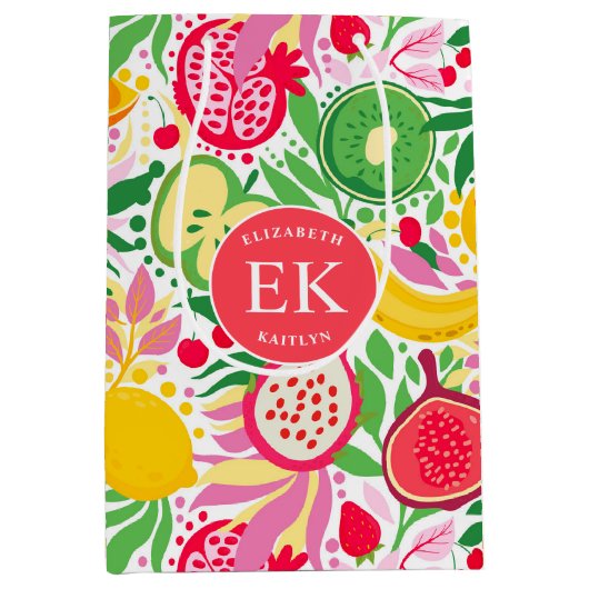 Tropisch fruit Monogram Waterverf Zomerpatroon Medium Cadeauzakje (Voorkant)