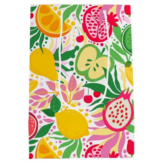 Tropisch fruit Monogram Waterverf Zomerpatroon Medium Cadeauzakje (Achterkant)