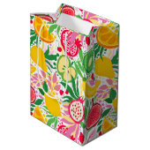 Tropisch fruit Monogram Waterverf Zomerpatroon Medium Cadeauzakje (Achterkant Gekanteld)