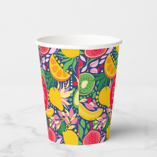 Tropisch fruit Monogram Waterverf Zomerpatroon Papieren Bekers (Rechts)