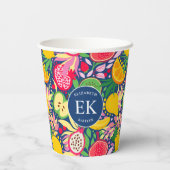 Tropisch fruit Monogram Waterverf Zomerpatroon Papieren Bekers (Achterkant)