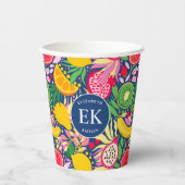 Tropisch fruit Monogram Waterverf Zomerpatroon Papieren Bekers (Voorkant)
