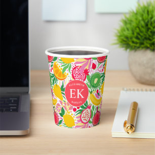 Tropisch fruit Monogram Waterverf Zomerpatroon Papieren Bekers
