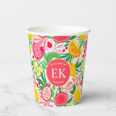 Tropisch fruit Monogram Waterverf Zomerpatroon Papieren Bekers (Achterkant)