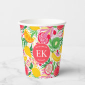 Tropisch fruit Monogram Waterverf Zomerpatroon Papieren Bekers (Voorkant)