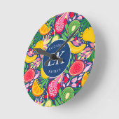 Tropisch fruit Monogram Waterverf Zomerpatroon Ronde Klok (Hoek)