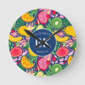Tropisch fruit Monogram Waterverf Zomerpatroon Ronde Klok (Voorkant)