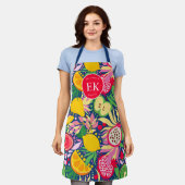 Tropisch fruit Monogram Waterverf Zomerpatroon Schort (Gedragen)