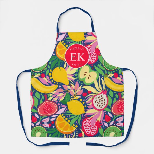 Tropisch fruit Monogram Waterverf Zomerpatroon Schort (Voorkant)